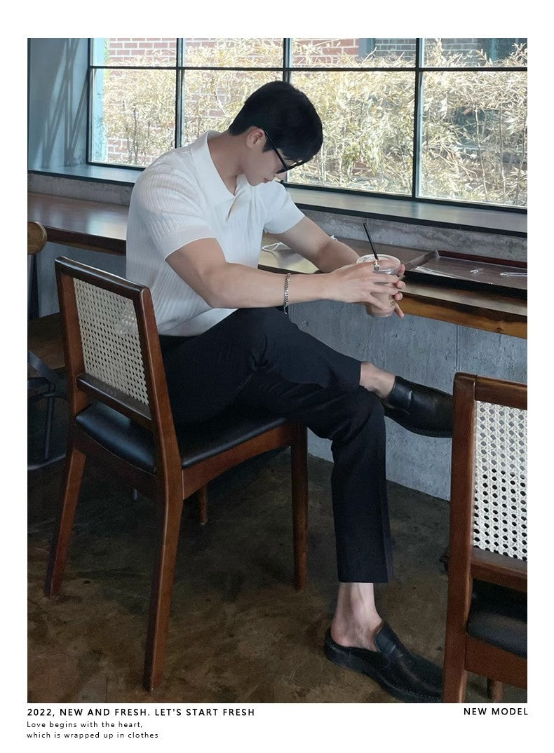 Men Slim Fit Polo Shirts Solid Stretch Sexy Collared TShirt Fashion Trendy Cotton Casual Top Summer Clothes Comfortable Stretchy