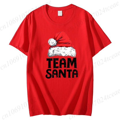 Women's Casual Short Sleeve T-Shirt with Christmas Team Santa Print T-Shirts Round Neck Christmas Party Wear Women's Clothing