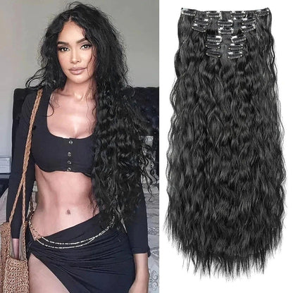 Wig clip hair extensions Cabelo comprido liso extensões de fibra química sintética invisível Conjunto de seis peças de 16 grampos de cabelo