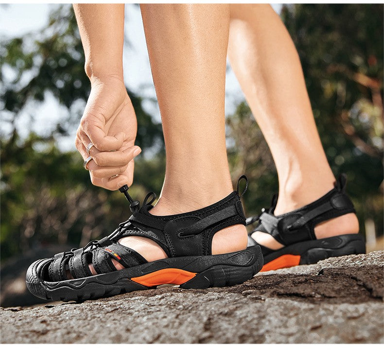 New Summer Genuine Leather Men Sandals Fashion Design Breathable Casual Shoes Men Soft Bottom Outdoor Beach Sandals Big Size 48