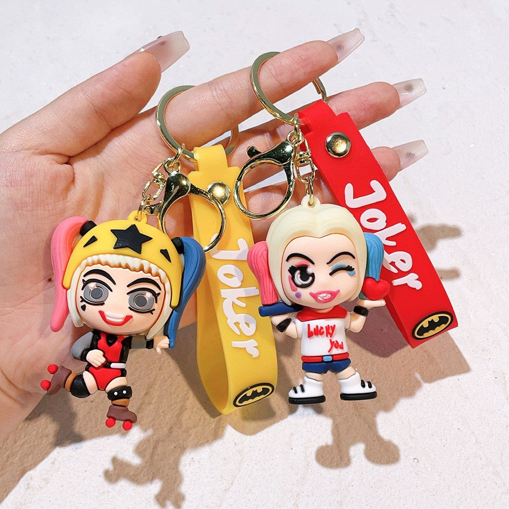 Anime Harley Quinn desenho animado Marvel Batman Coringa imagem boneca bolsa chaveiro pingente fofo Mulher Maravilha acessórios para carro chaveiro