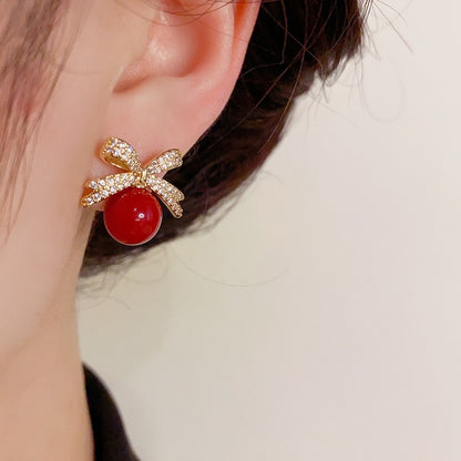 Brincos de Pérolas com Laço de Strass Brilhantes Joias Femininas Modernas de Luxo Presentes de Aniversário de Casamento