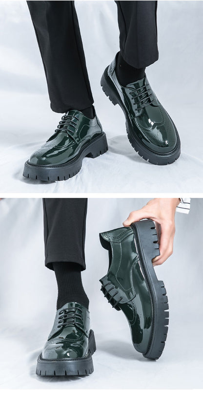 Leather shoes men's thick soles increase British style Brock business dress black senior sense wedding groom shoes 46 yards