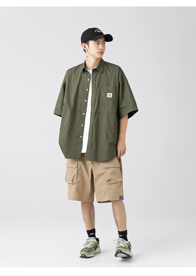 Japan Style Cargo Shirts Men Summer  Pure Cotton Loose Casual Pocket Shirts Men Women Plus Size Short Sleeve Shirt