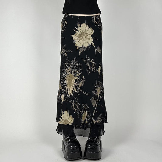 Goth Dark Y2K Aestheics Double Layer Mesh A-line Skirt Women Fashion Florals Pri