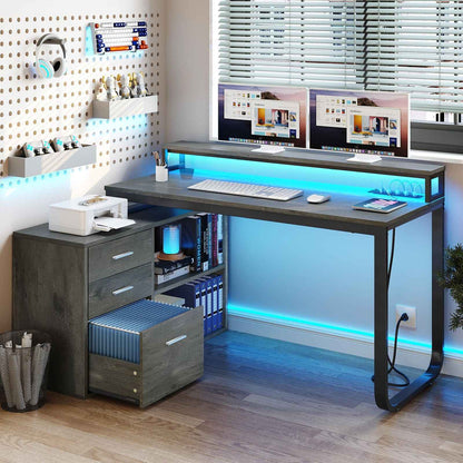 Mesa de computador para jogos em L com gavetas para arquivos para escritório em casa