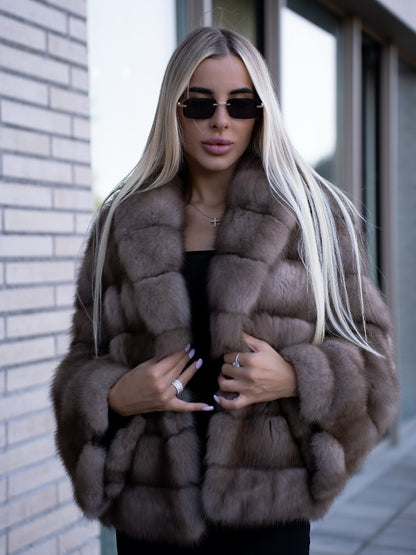 Women Patchwork Faux Fur Coat Elegant Contrast Full Sleeve Lapel Loose Long Staple Plush Jacket Winter High Street Outerwears