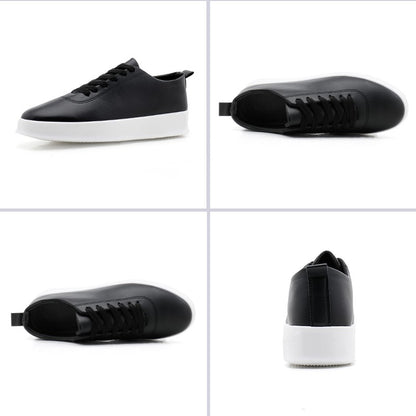 Fashion Thick Sole Black White Soft Men Leather Shoes Platform Men Casual Board Shoes Walking Sport Shoes Lightweight Work Shoes
