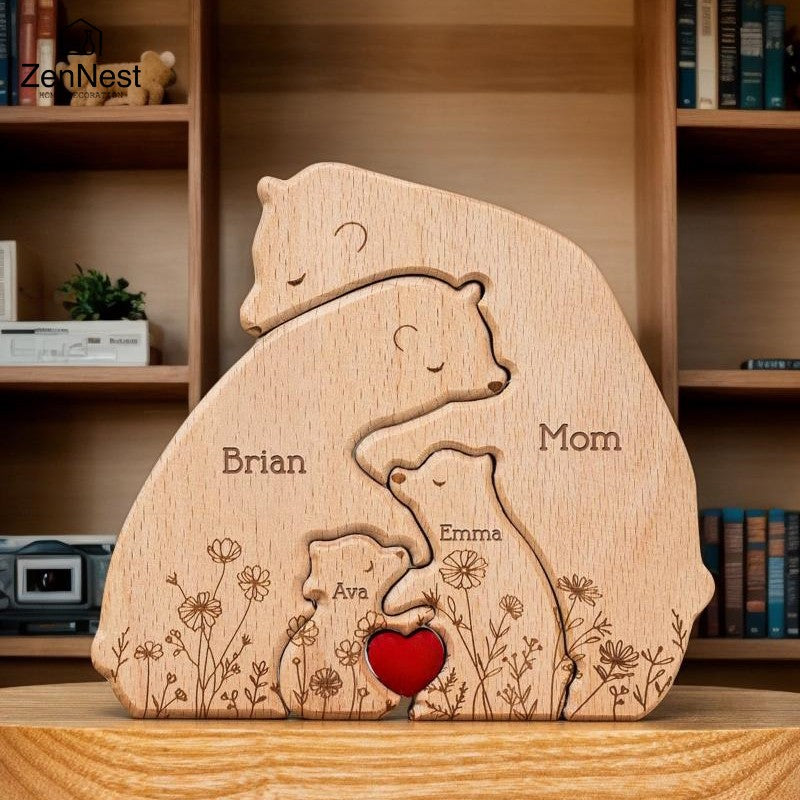 Quebra-cabeças de Madeira Artísticos, Quebra-cabeças Personalizados com Nomes da Família Ursinho, Presentes de Ação de Graças e Natal, Decorações de Mesa para Casa