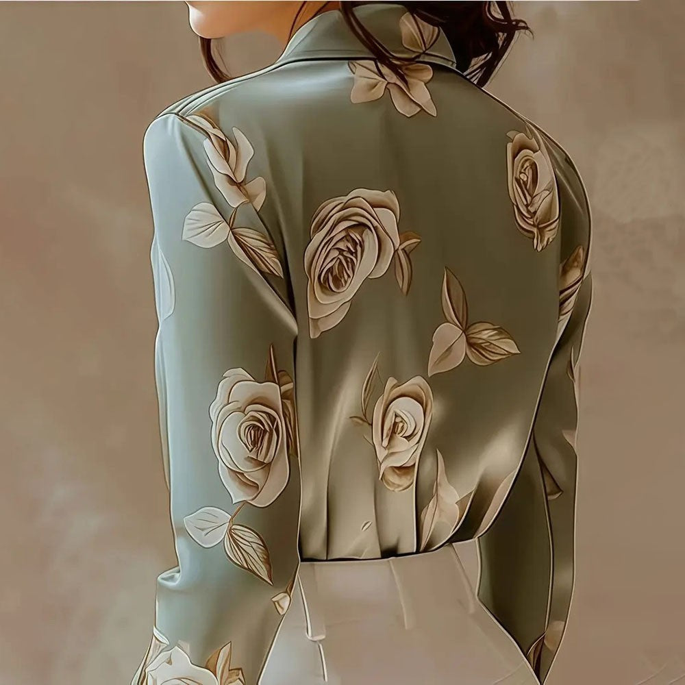 Fashion Flower Print Shirts For Women 2025 Autumn Winter Long Sleeve Turn-down Collar Loose Blouses Tops Elegant