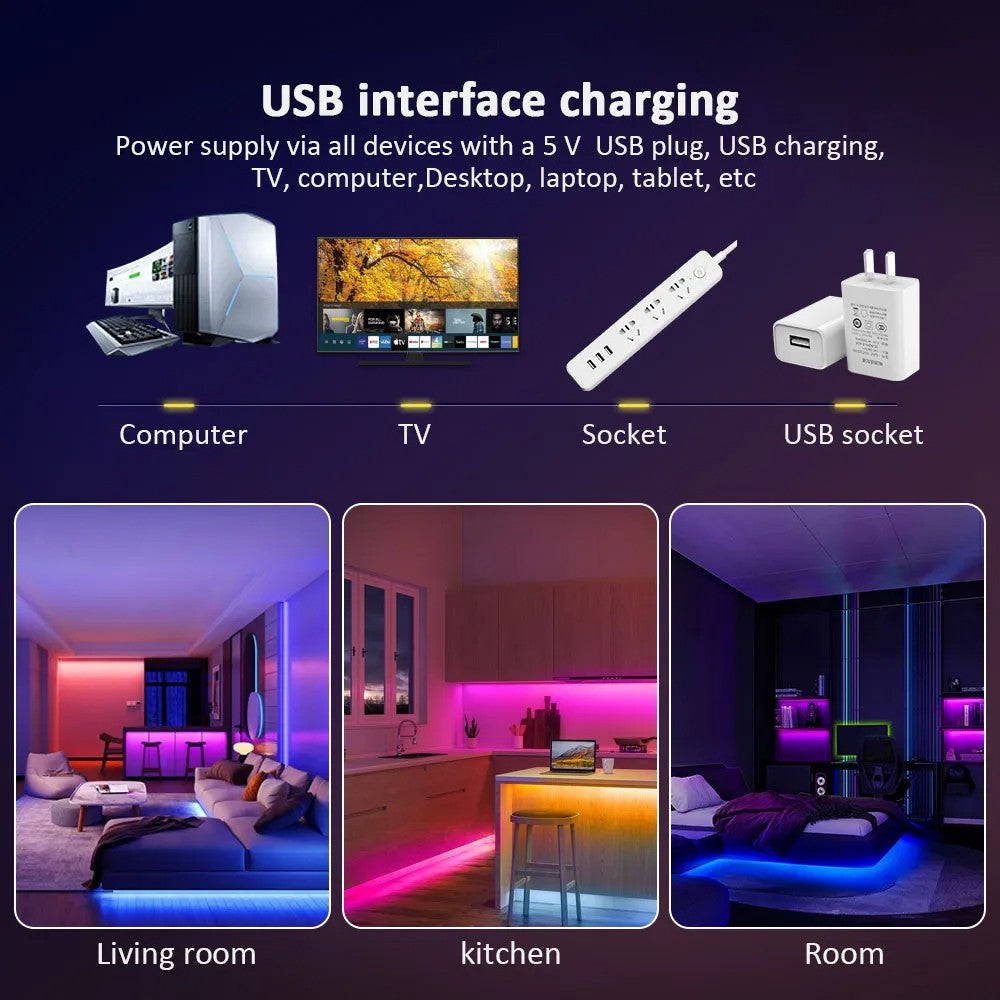 LED Strip Light Strip 5V USB RGB 5050 Light Strip Bluetooth APP Control Suitable For Bedroom And Children's Room Decoration
