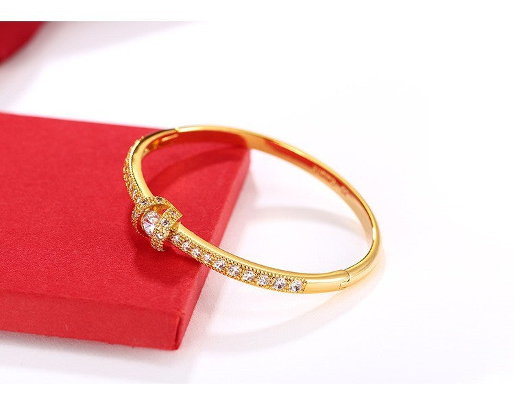 Pulseira de ouro AU999 com fechos de diamante, pulseira feminina simples e leve AU750, joia de ouro 24K verdadeiro
