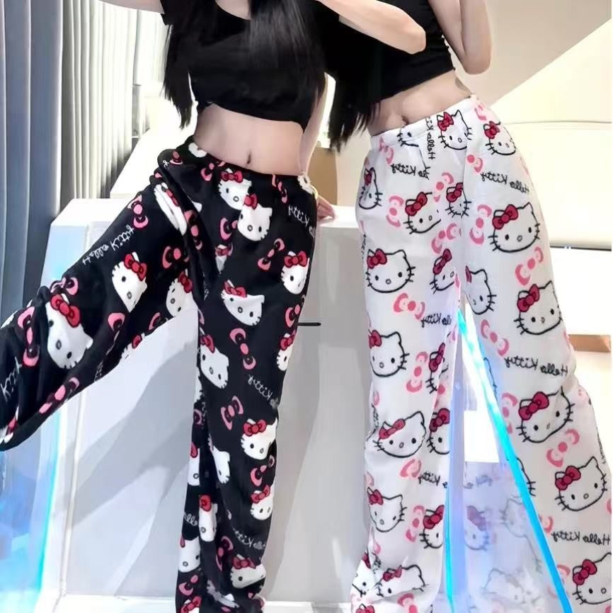 Calça de Pijama Hello Kitty Y2K Sanrio Anime Feminina Calças de Pijama Desenho Animado Moda Roupa de Dormir Calças de Lazer Roupa de Casa