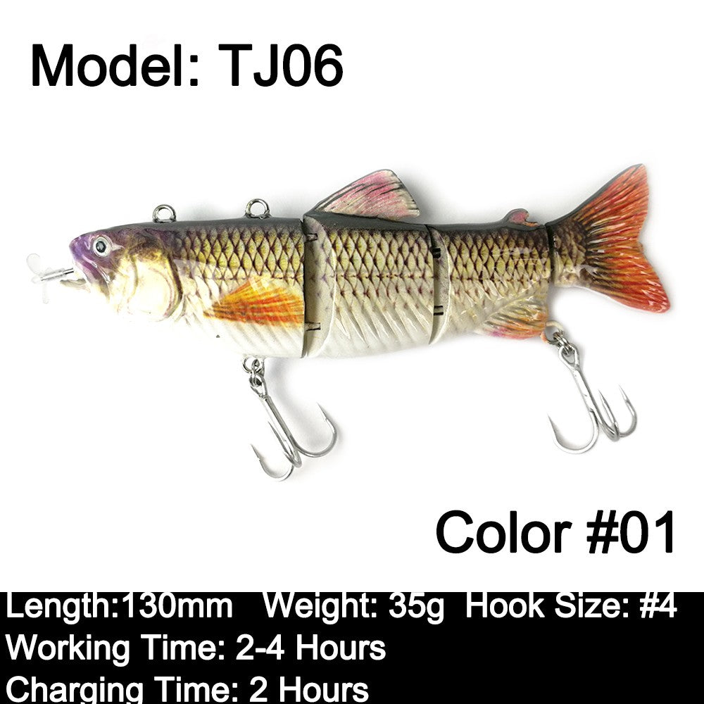 Iscas Robóticas de Natação 130mm 4 Segmentos Swimbait 35/54g Pesca Auto Elétrica Wobblers Recarregável USB Luz LED Para Baixo e Lúcio