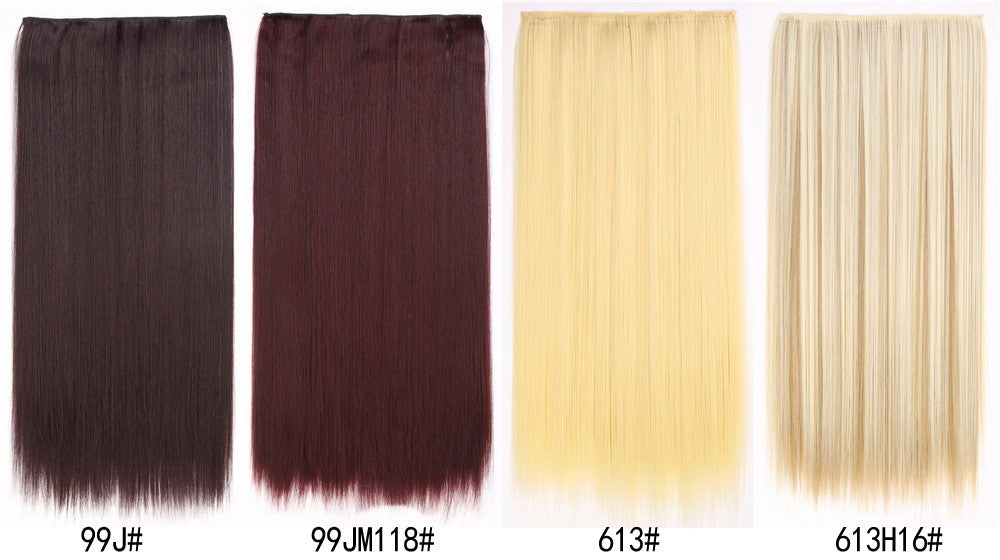 16 Presilhas em Apliques de Cabelo 60cm de Comprimento Liso Penteado Sintético Loiro Preto Perucas Resistente ao Calor Cabelo Falso 6Pçs/Conjunto