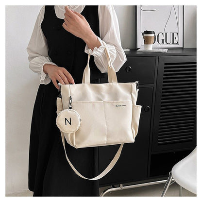 Minimalist Nylon Tote Bag, Oxford Waterproof Handbag Shoulder Crossbody Bag with Pocket, Effortless Style for Women Daily Errand