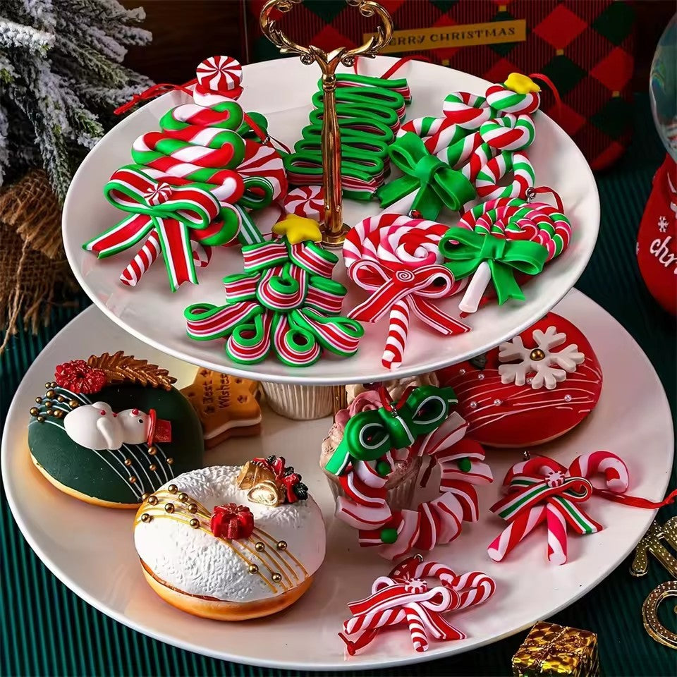 16/32 Pcs Christmas Wooden Candy Cane Ornaments, Colorful Mini Candy Cane Hanging Ornaments for Christmas Tree Party