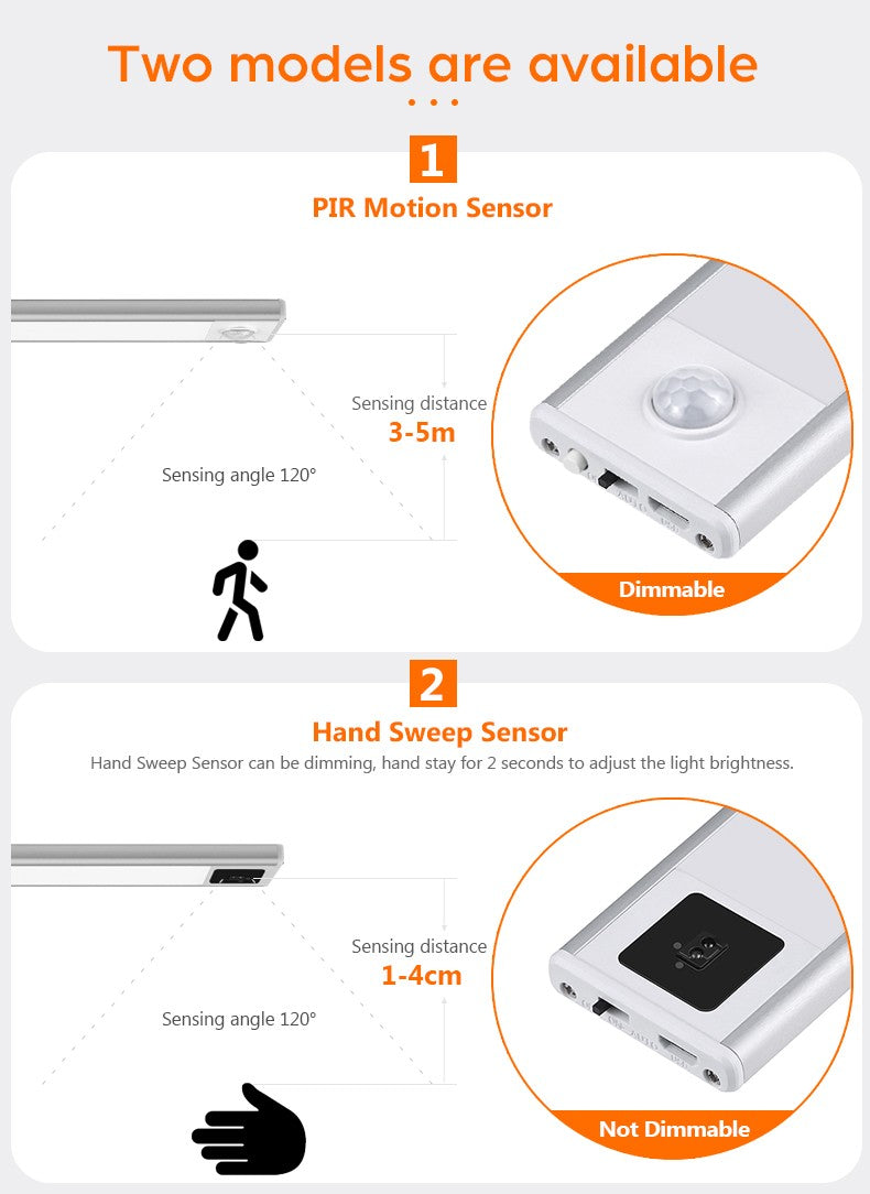 Ultra-thin USB LED Cabinet Light Hand Sweep / PIR Motion Sensor LED Rechargeable Aluminum kitchen Lamp Portable Night Lighting