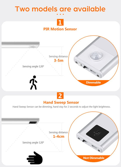Ultra-thin USB LED Cabinet Light Hand Sweep / PIR Motion Sensor LED Rechargeable Aluminum kitchen Lamp Portable Night Lighting
