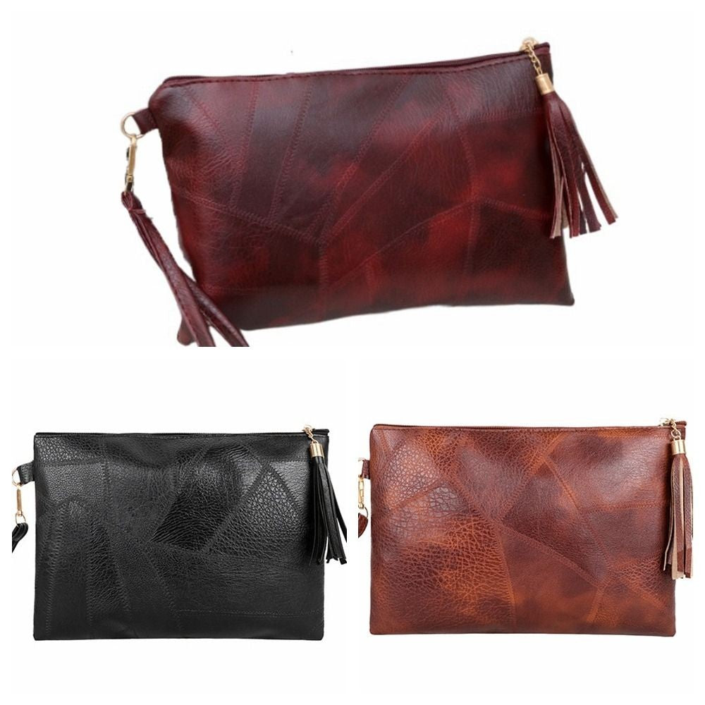 Casual Tassel Handheld Bag Korean Style Solid Color Zipper Coin Purse PU Leather Handbag Small Item Bag Men