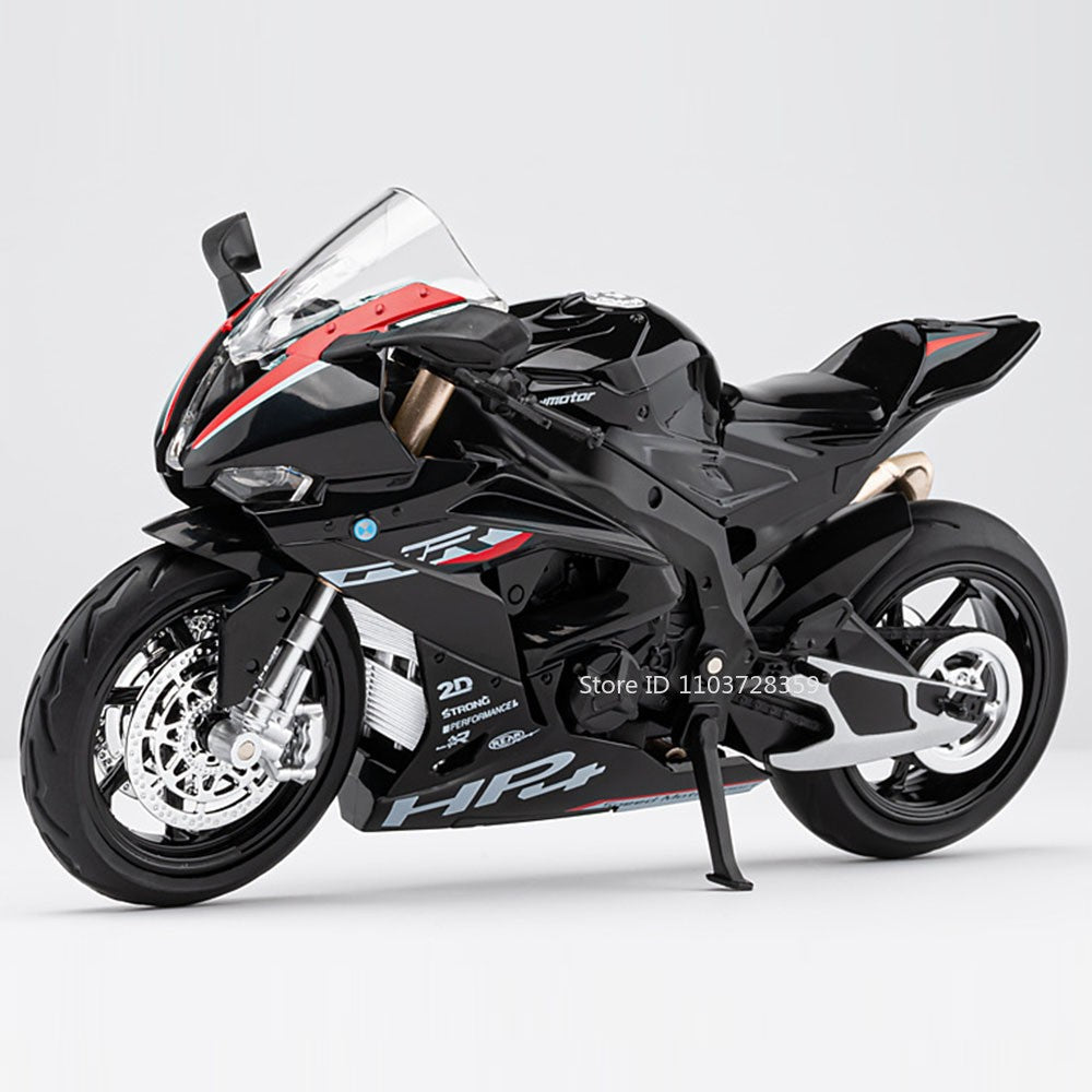 Miniaturas de Motocicletas de Brinquedo Modelo HP4 1:12 Liga Fundida com Som, Luz, Amortecimento, Pneus de Borracha, Enfeite, Presentes para Meninos