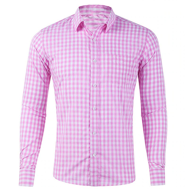 Men's shirt button-up shirt red blue long sleeve plaid/check lapel street resort printed clothing fashion casual Hawaii 5XL