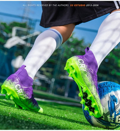 Men Soccer Shoes Football Boots Ultra-light Non-slip Long Spikes Outdoor Professional Cleats Grass Sports Shoes Match Sneakers