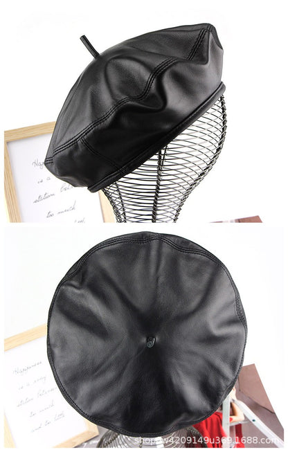 Autumn Winter Women's Genuine Sheep Leather Beret Vintage British Style Painter Hat Versatile Casual Real Leather Headwear