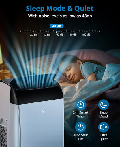 Ar-condicionado portátil 14000 BTU, unidade de AC de chão 3 em 1 com ventilador, desumidificador, controle remoto, modo de hibernação