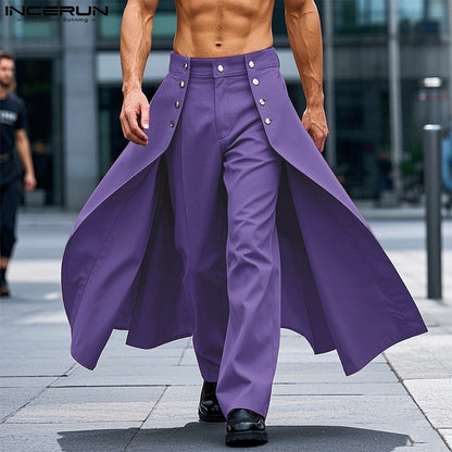 INCERUN Men Irregular Pants Solid Color Button Joggers Loose Casual Trousers Men Streetwear 2025 Fashion Male Long Pants S-5XL