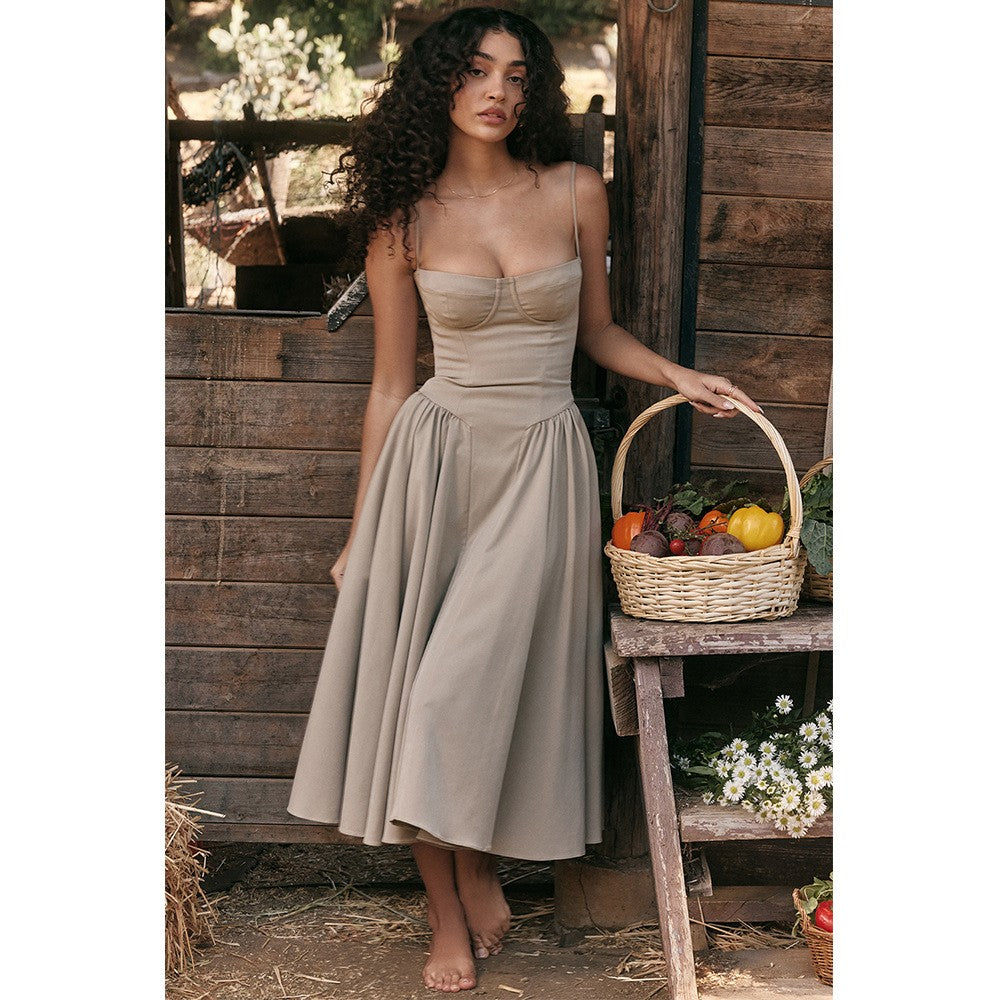 Summer Women Elegant Sleeveless Backless Pleated Dresses Lady Sexy Solid Sling M