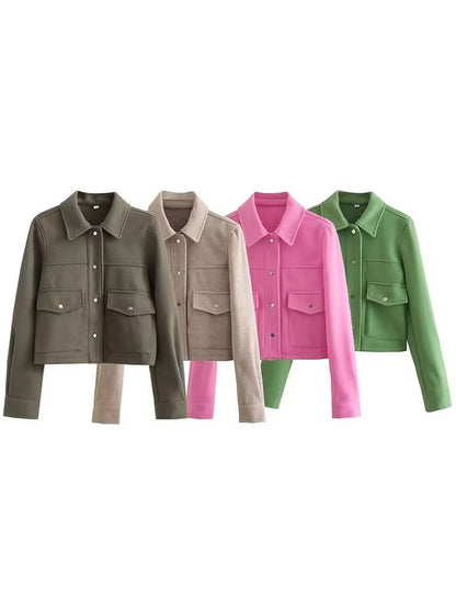 HH Jackets For Womens Autumn Fashion Solid Front Pockets Button Long Sleeve Jacket Elegant Woman Casual Outerwear Coat