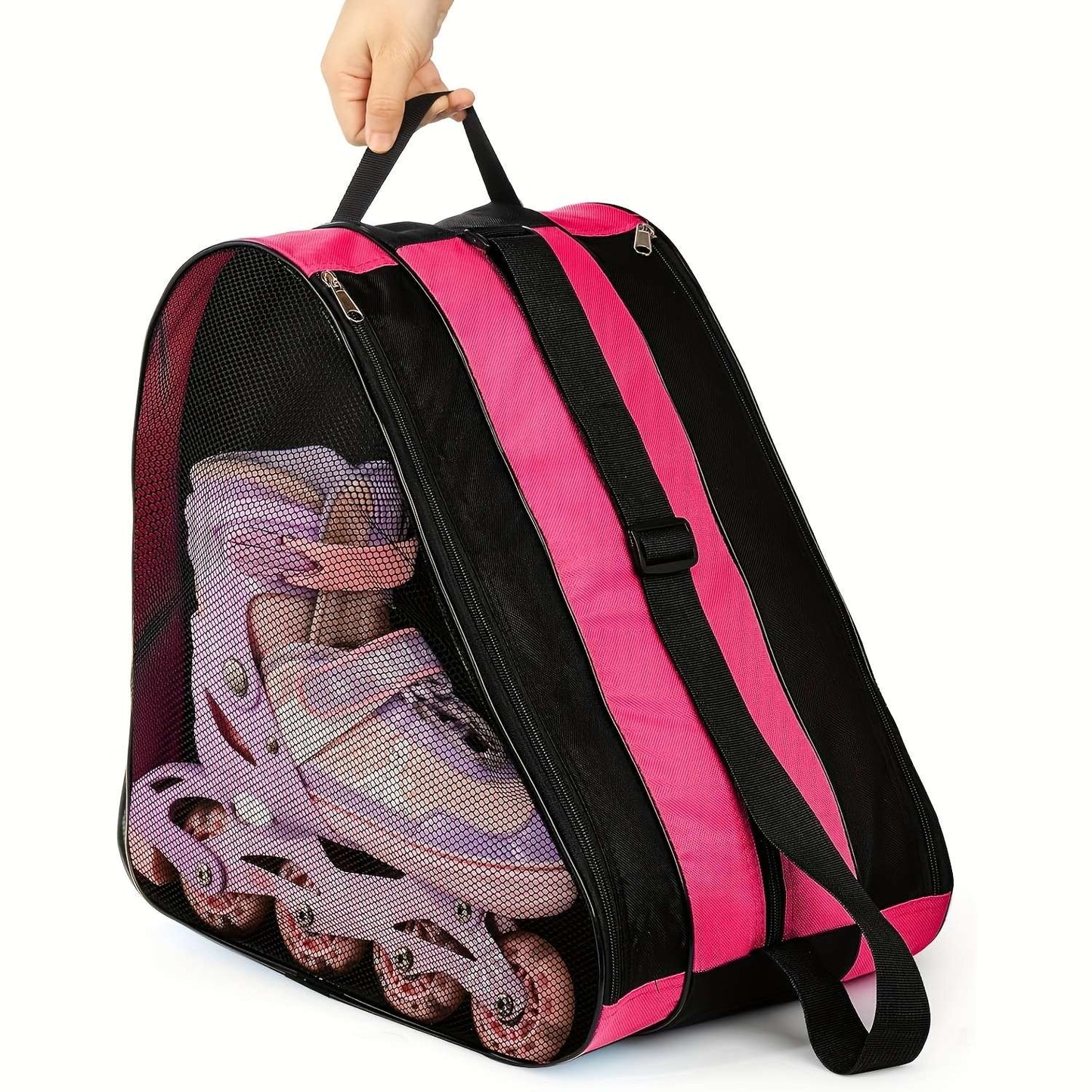 Large Capacity 3-Layer Ice Skating Bag with Heavy-Duty Shoe Storage - Adjustable Shoulder Strap & Logo Window for Inline Skates