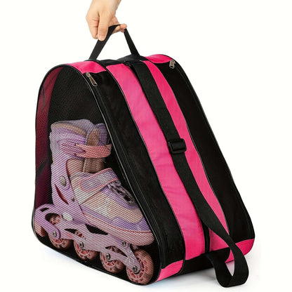 Large Capacity 3-Layer Ice Skating Bag with Heavy-Duty Shoe Storage - Adjustable Shoulder Strap & Logo Window for Inline Skates