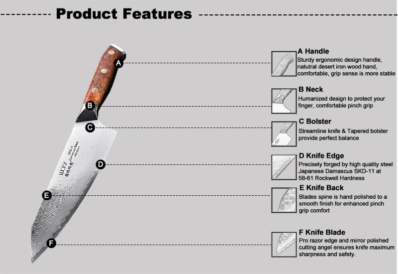 Japanese SKD-11 Damascus Steel Multifunctional Gyuto Chef Kiritsuke Knife With Wood Handle Super Sharp Long Lasting