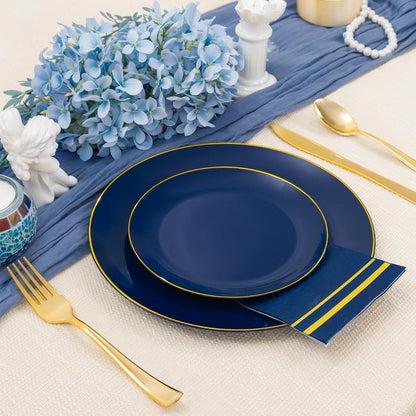 350PCS Navy Blue Plastic Plates Blue Disposable Dinnerware Set for 50 Guests 100 Dinner Dessert Plates 150 Gold Silverware 50 C