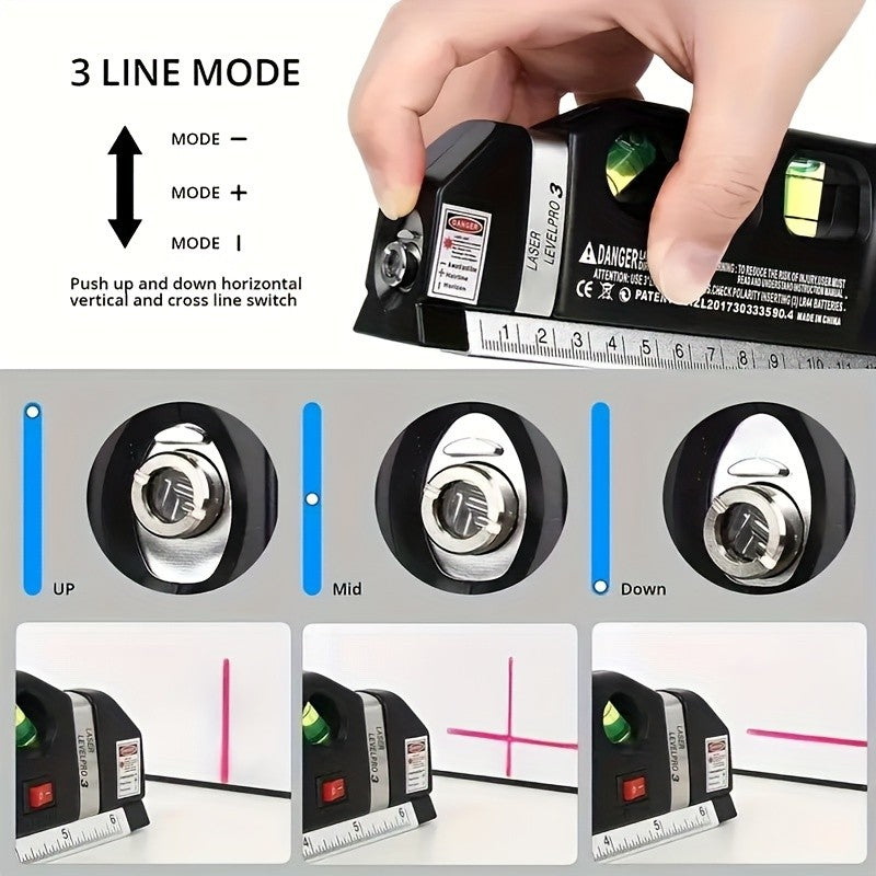 HOMEFISH Nível a Laser Fácil de Usar Ferramenta de Nível a Laser Multiuso Kit de Nível a Laser Padrão Laser de Linha Cruzada Fita Métrica de 2,4 metros
