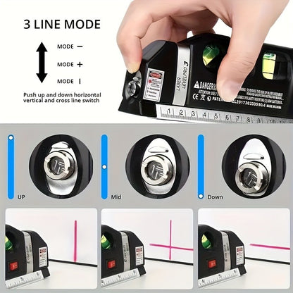 HOMEFISH Nível a Laser Fácil de Usar Ferramenta de Nível a Laser Multiuso Kit de Nível a Laser Padrão Laser de Linha Cruzada Fita Métrica de 2,4 metros