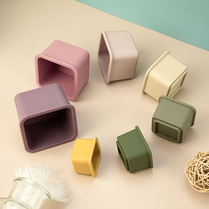 TYRY.HU 1set Baby Silicone Building Block BPA Free Round Cup Soft Block 3D Educational Montessori Toys Baby Teether Gifts