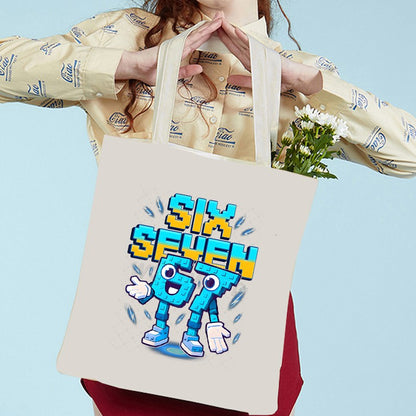 Bolsa de ombro engraçada para homens e mulheres 67 Number Italian Brainrot Fashion Meme Seis Sete Trend Canvas Tote Bags Presentes de aniversário para adolescentes Bolsa de mão