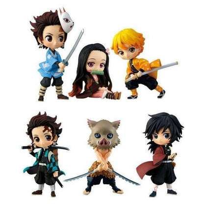 BANDAI Q Posket Boneco Atacado Demon Slayer Mini Estatueta 6pçs/12pçs/Conjuntos Kimetsu No Yaiba Pequenos Bonecos de PVC Decoração de Mesa