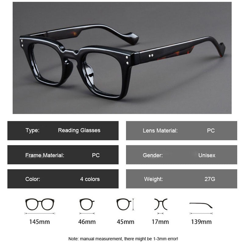 2025 New Large Frame Square Presbyopic Reading Glasses Women Men Vintage Spectacles With 0 +1.0 +1.5 +2.0 +2.5 +3.0 +3.5 +4.0