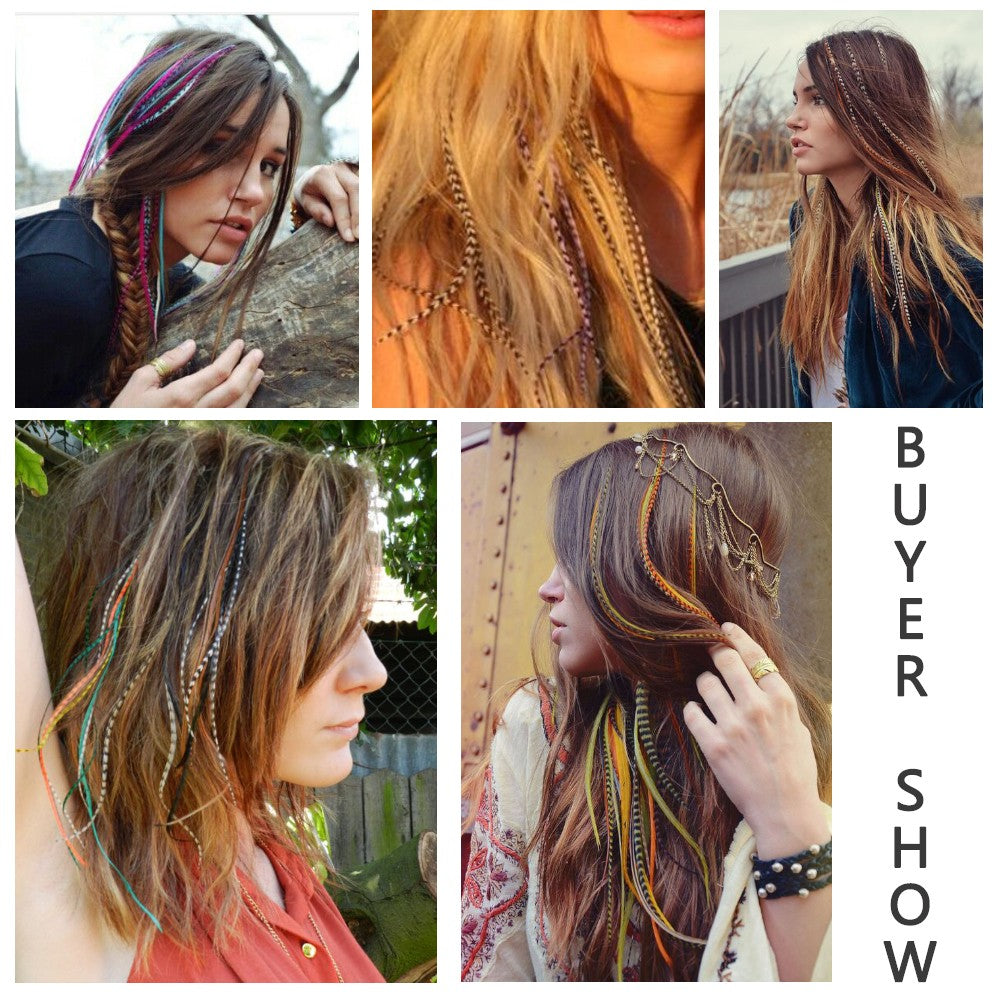 MISSQUEEN Apliques de Cabelo Sintético Colorido de Pena 16"10 Mechas/Pacote Preto Dourado Extensões de Peruca de Fibra de Alta Temperatura para Mulheres
