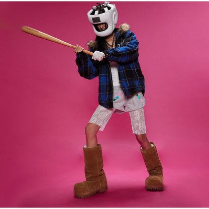 Fashionable Snow Boots Platform Elevating Warm Cotton Shoes Warm Big Head Design Long Boots Ladies All-over Brown Long Boots