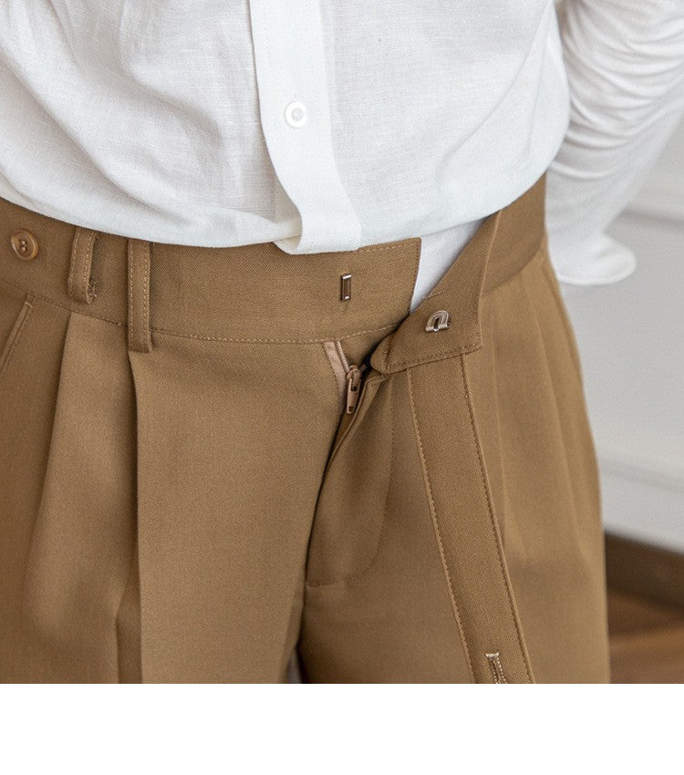 High Waisted Men Straight Casual Suit Pants High Quality Naples Pants British Elegant Trousers Apricot Black Banquet Wedding