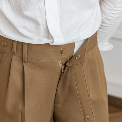 High Waisted Men Straight Casual Suit Pants High Quality Naples Pants British Elegant Trousers Apricot Black Banquet Wedding