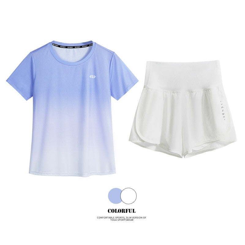 DRUR Women Running Set Quick Dry Loose Workout Outfit 2 Piece Tracksuit Summer Lightweight Gym Top Shorts Suit Badminton Apparel