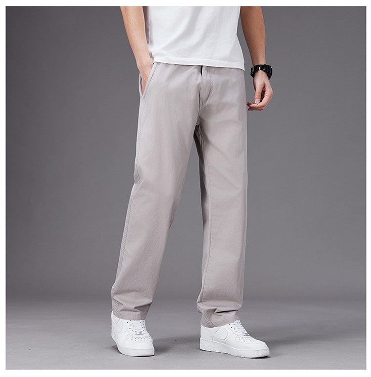 Calças Casuais Grandes Masculinas Cintura Elástica Perna Reta Ajustada Calças de Verão Masculinas Soltas de Algodão Roupa de Trabalho Plus Size Grande 6XL Cáqui Claro