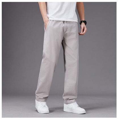 Calças Casuais Grandes Masculinas Cintura Elástica Perna Reta Ajustada Calças de Verão Masculinas Soltas de Algodão Roupa de Trabalho Plus Size Grande 6XL Cáqui Claro