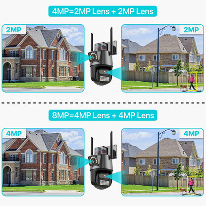 Outdoor Wifi PTZ Camera 4K 8MP HD Dual-Lens Dual Screen Camera AI Auto Tracking 4MP Video Surveillance Police Light Alarm iCSee